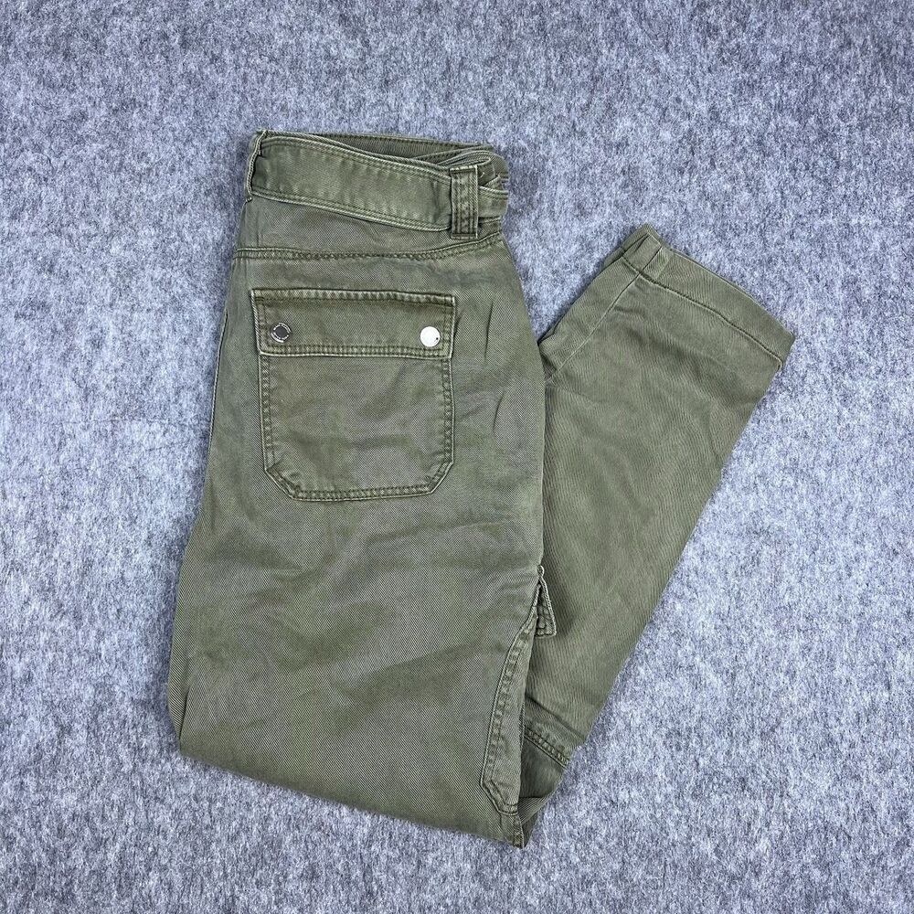 White House Black Market Womens High Rise Cargo Pants Straight Ankle Green Sz 8L